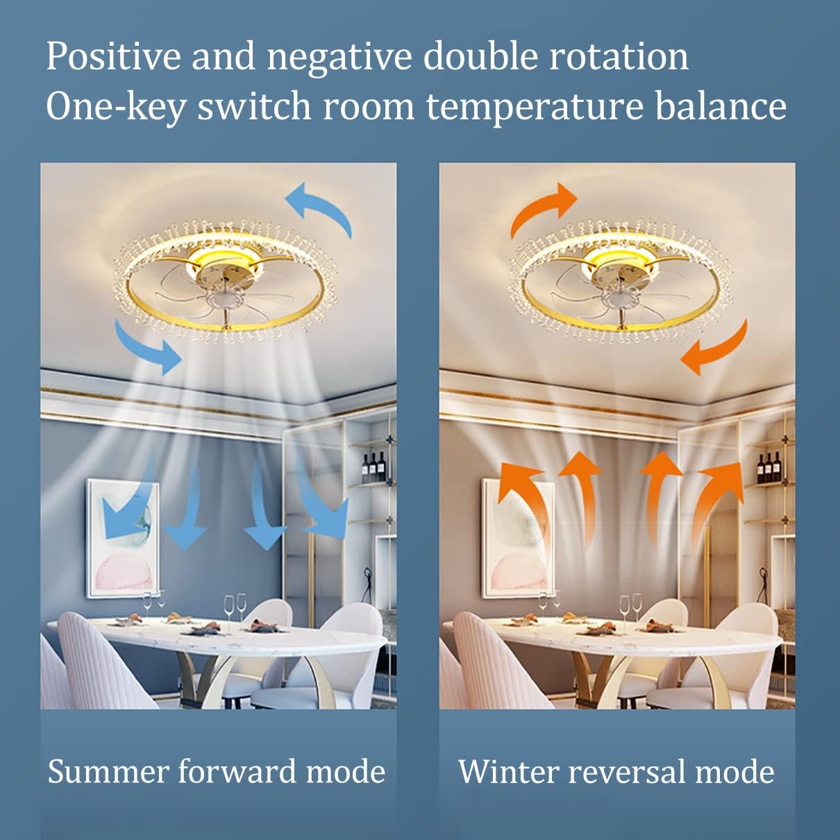 YUEGOO Ceiling Fans with Lamps,Ceiling Fan with Light and Remote Control Reversible Mute 6 Speeds Fan Lights Bedroom Led Dimmable Crystal Fan Ceiling Light with Timer Modern Living Room