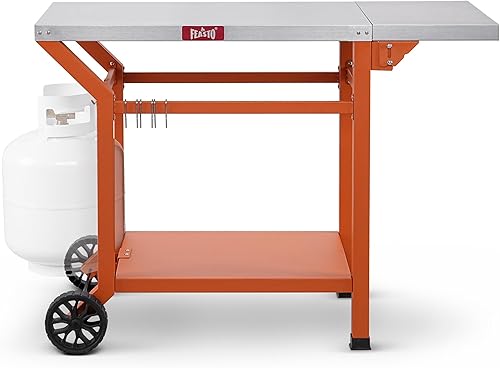 Carrito de parrilla móvil con mesa auxiliar plegable, soporte para horno de pizza como carrito de mesa de preparación de alimentos para barbacoa con