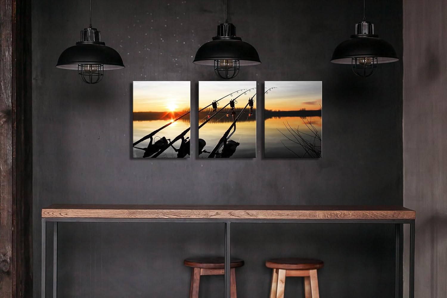 Derkymo Fishing Gears Canvas Paintings Wall Art Fishing Rod and Reel Pictures Gift for Fishing Enthusiasts - Image 3