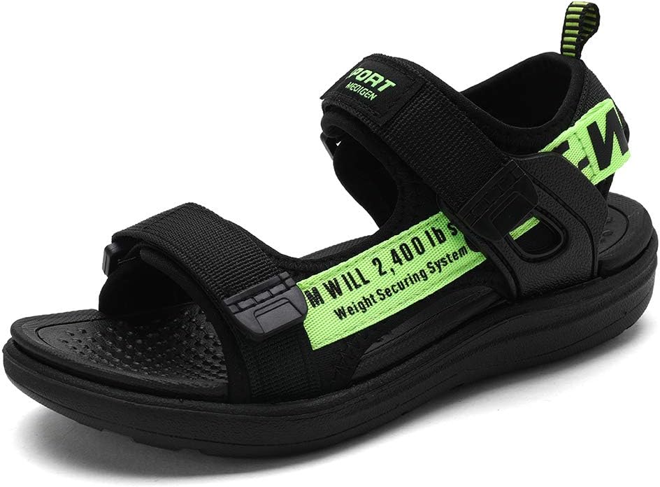 ShadowFax Boys Water Sandals Outdoor Hiking Adjustable Strap Sport Sandals Black/Green 13 Little Kid