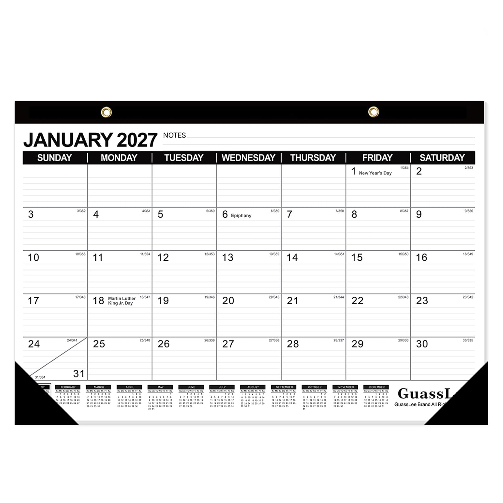 GuassLee Desk Calendar 2027, 18 Months from Jan 2027, 17"x11.5"