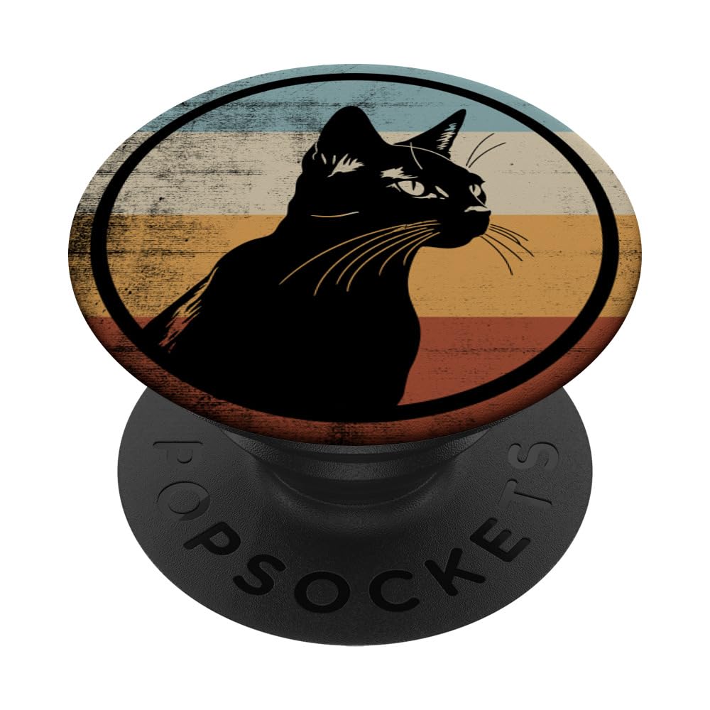 Retro Style Abyssinian Cat PopSockets Swappable PopGrip, Black