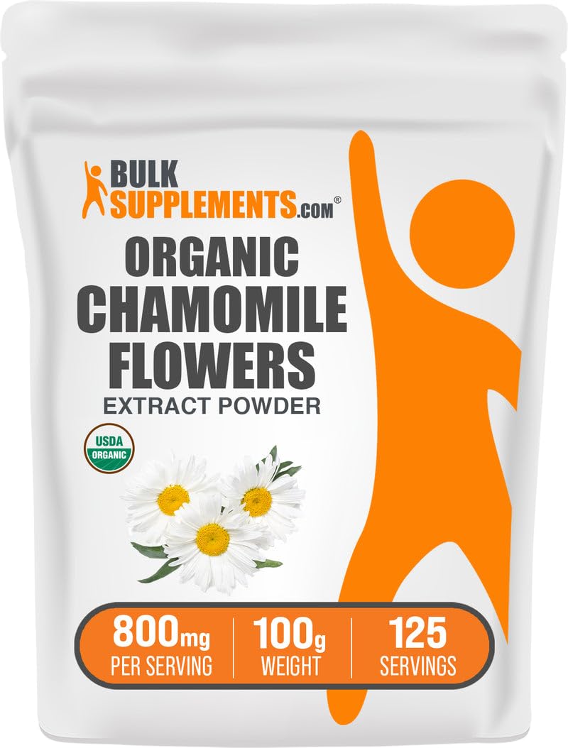 BulkSupplements.com Organic Chamomile Extract Powder - Herbal Supplement, Sourced from Chamomile Flowers - Vegan & Gluten Free, 800mg per Serving, 100g (3.5 oz) (Pack of 1) 3.5 Ounce (Pack of 1)