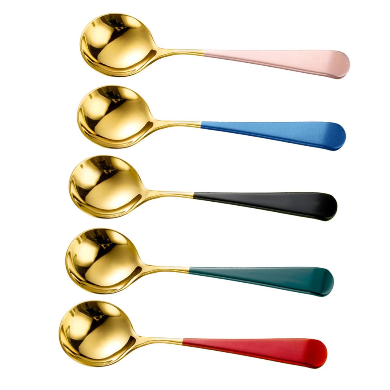 NAMOARLY 5Pcs Stainless Steel Round Dessert Spoons Ergonomic Ice Cream Serving Utensils Kitchen Gadgets for Home Restaurant and Use