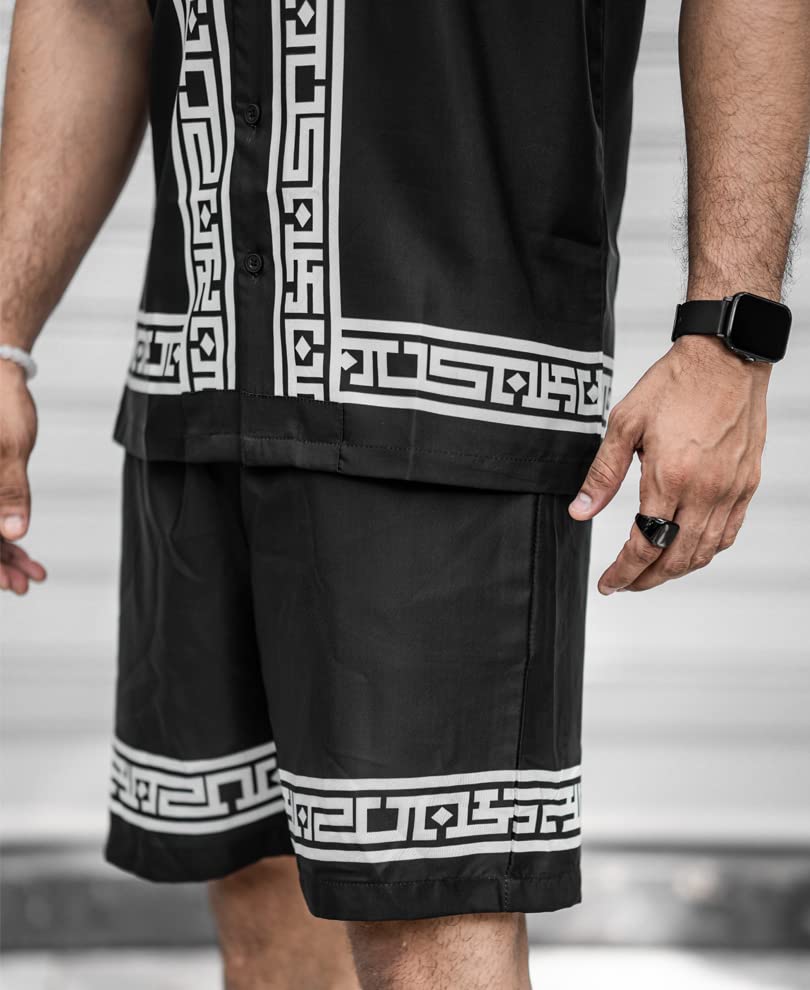 Image of Men's Poly Lycra Digital Printed Shirts with Pajama Shorts Night Suit Set