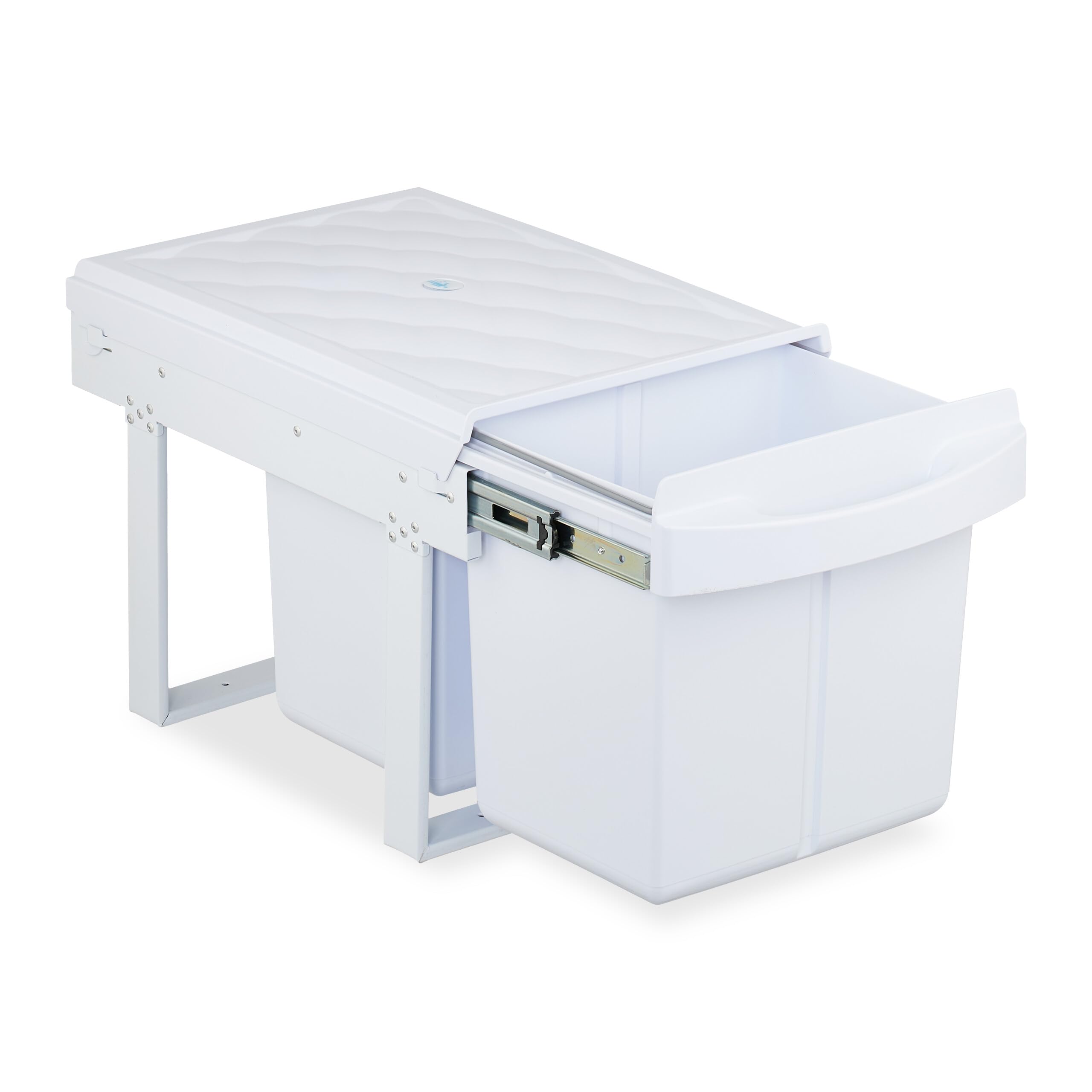 Relaxdays Einbaumülleimer, 2 Fächer, 2X 15 l, HxBxT: 34,6 x 34 x 51,8 cm, ausziehbar, Müllsystem Unterschrank, weiß
