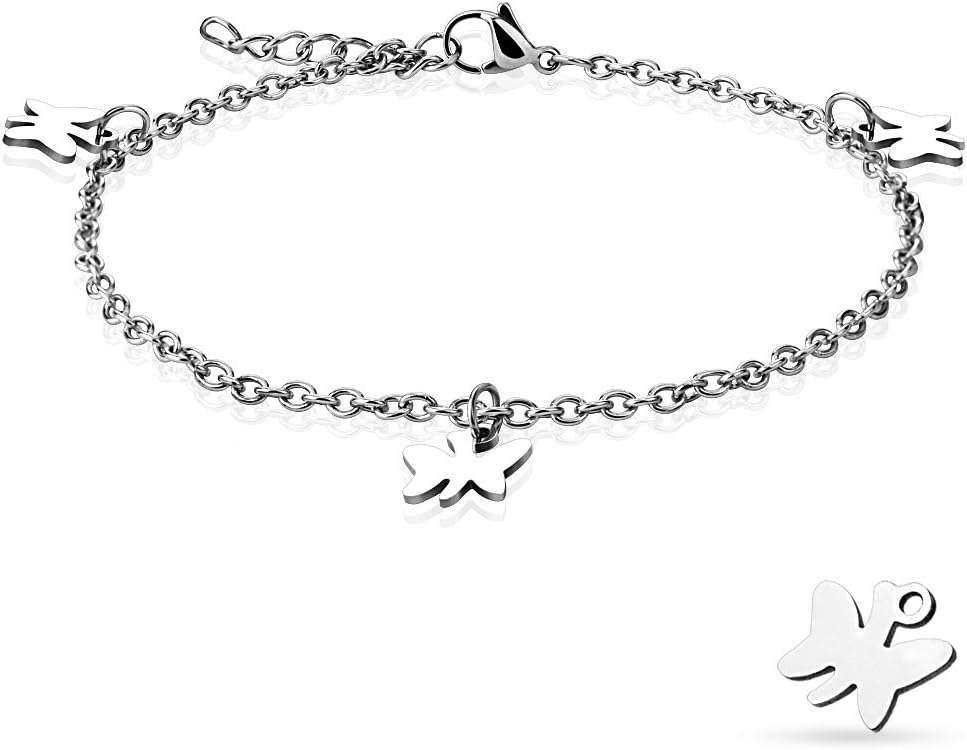 Dangling Butterfly Charm 316L Stainless Steel Chain Anklet/Bracelet