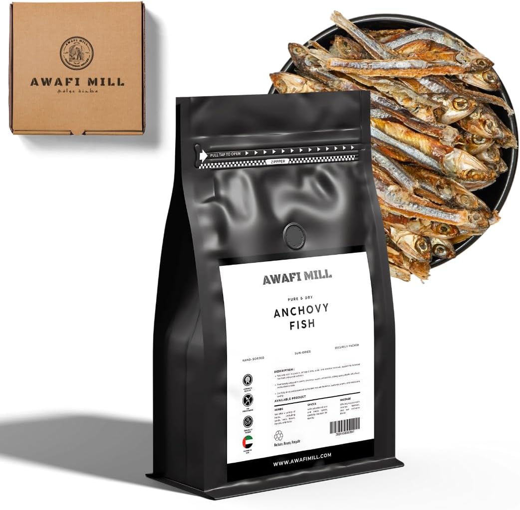 – AWAFI MILL Dry Anchovy Fish (Nethali) | Sun-Dried Whole Anchovies for Curries - 500 g | 17.6