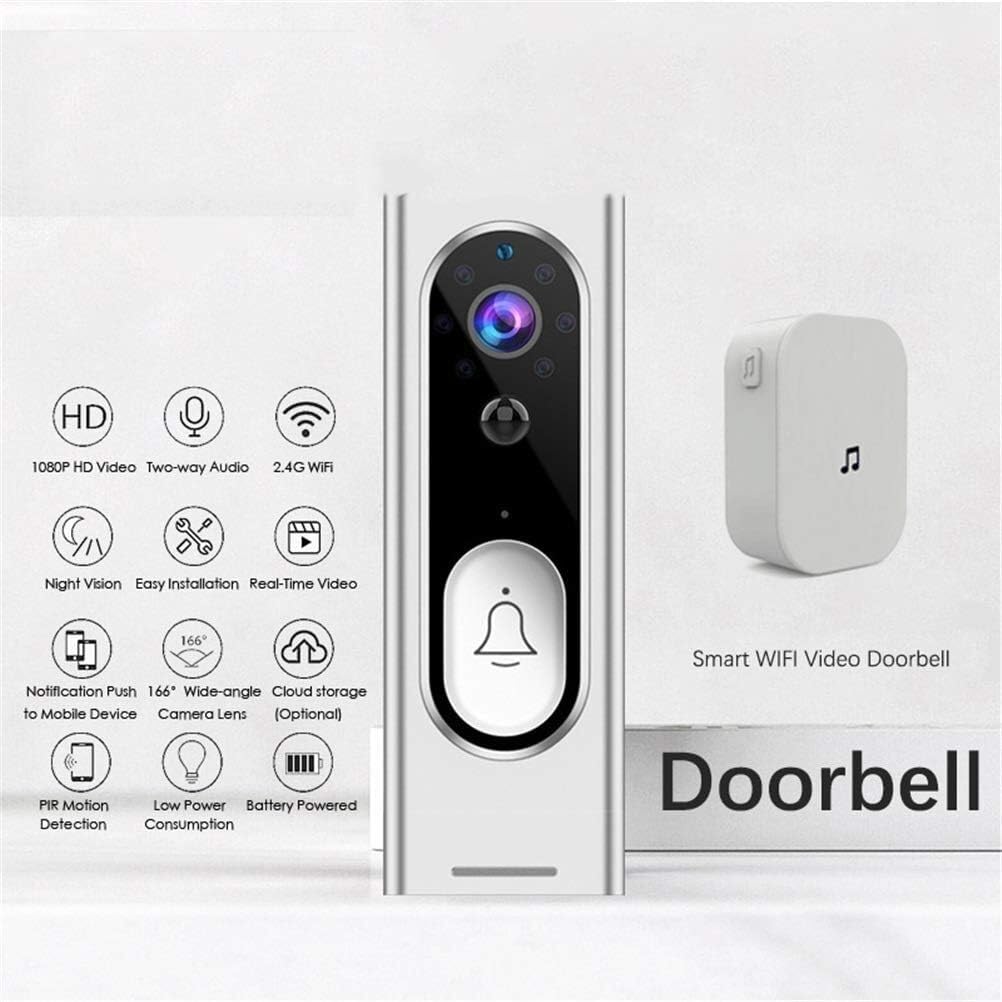 Timbre de Puerta con WiFi, cámara de Seguridad inalámbrica, vídeo HD, Audio, intercomunicador, Timbre de Puerta, Soporte de Monitor for hogar Inteligente, 1080P