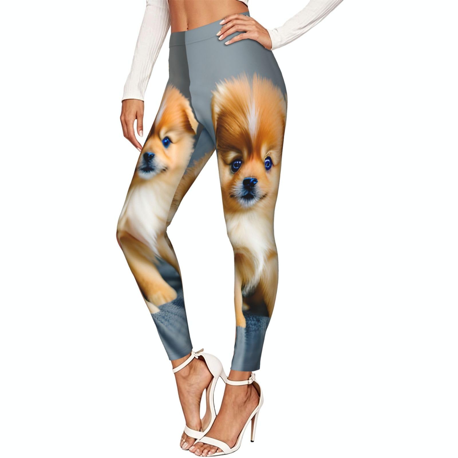 Leggings no se transparentan con estampado de Pomeranias para mujer 8