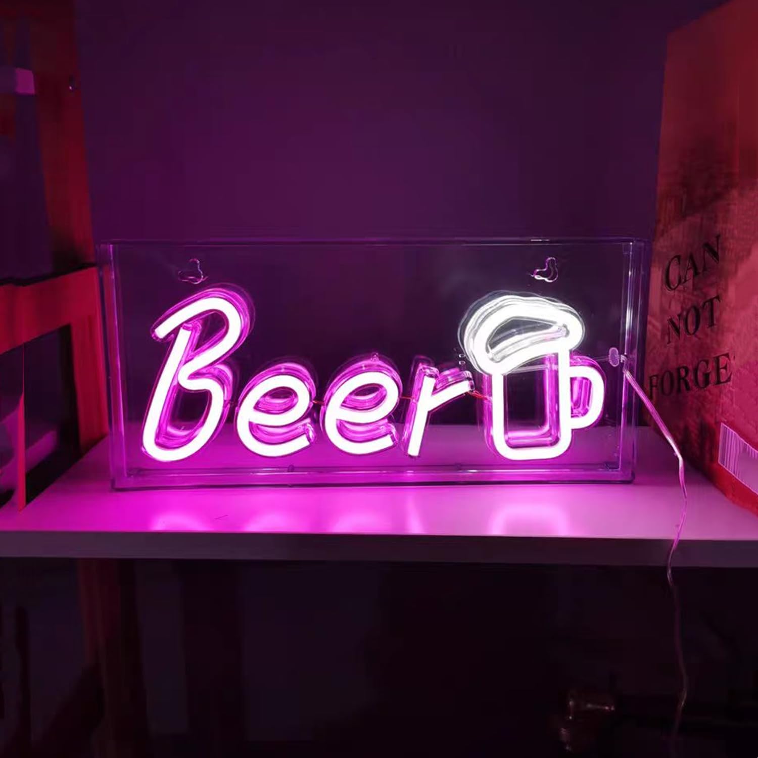 HFHungkeong Bar Neon Sign, LED Pink Neon Beer Sign, 3D Standable Beer Neon Light for Man Cave, Bedroom, Home Bar, Store, Club, Bistro, USB Powered, 29x14x3CM (Pink) — image 1