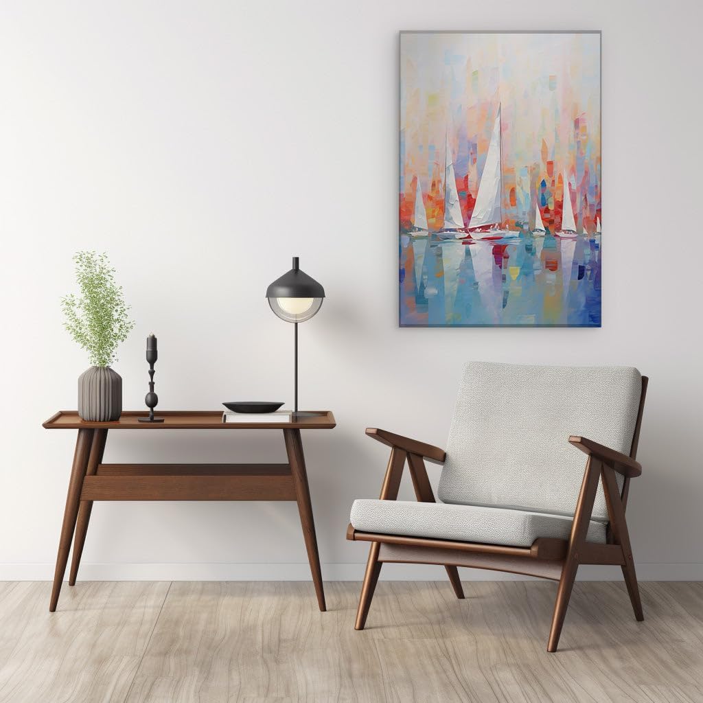 Canvas for Living room. Sailing into the Abstract: Vivid Hues and Dynamic Reflections on Canvas, 27 x 18 inch Canvas Wall Art - Contemporary Masterpieces - Modern Home Decor - 69x46 cm (27x18 inch)