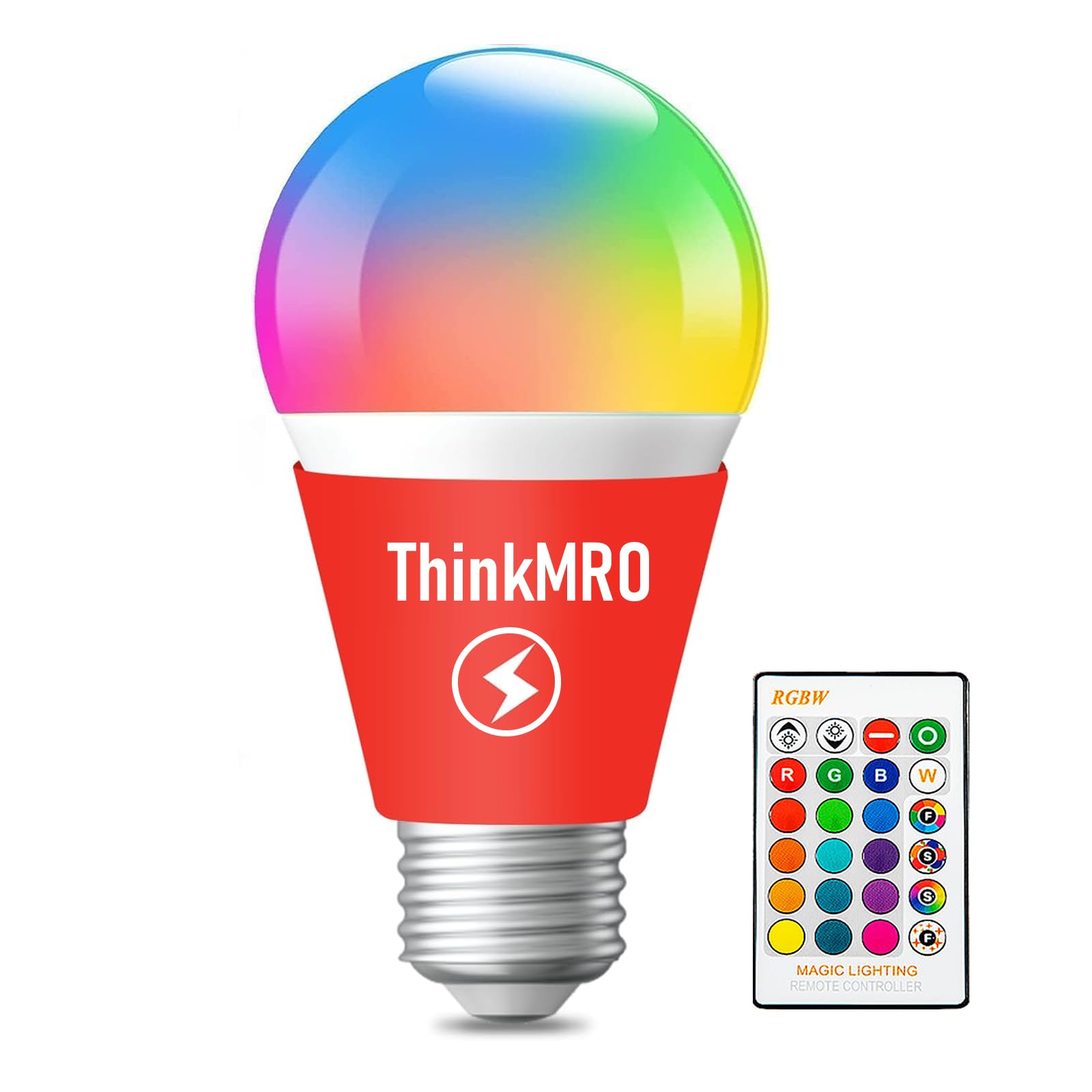 ThinkMRO RGBW Bulbs10W (85W Equivalent),A19 E26/27 Multiple Color Changing Light Bulb with Remote,LED Lamp Replace,Warm White,Dimmable Memory Function
