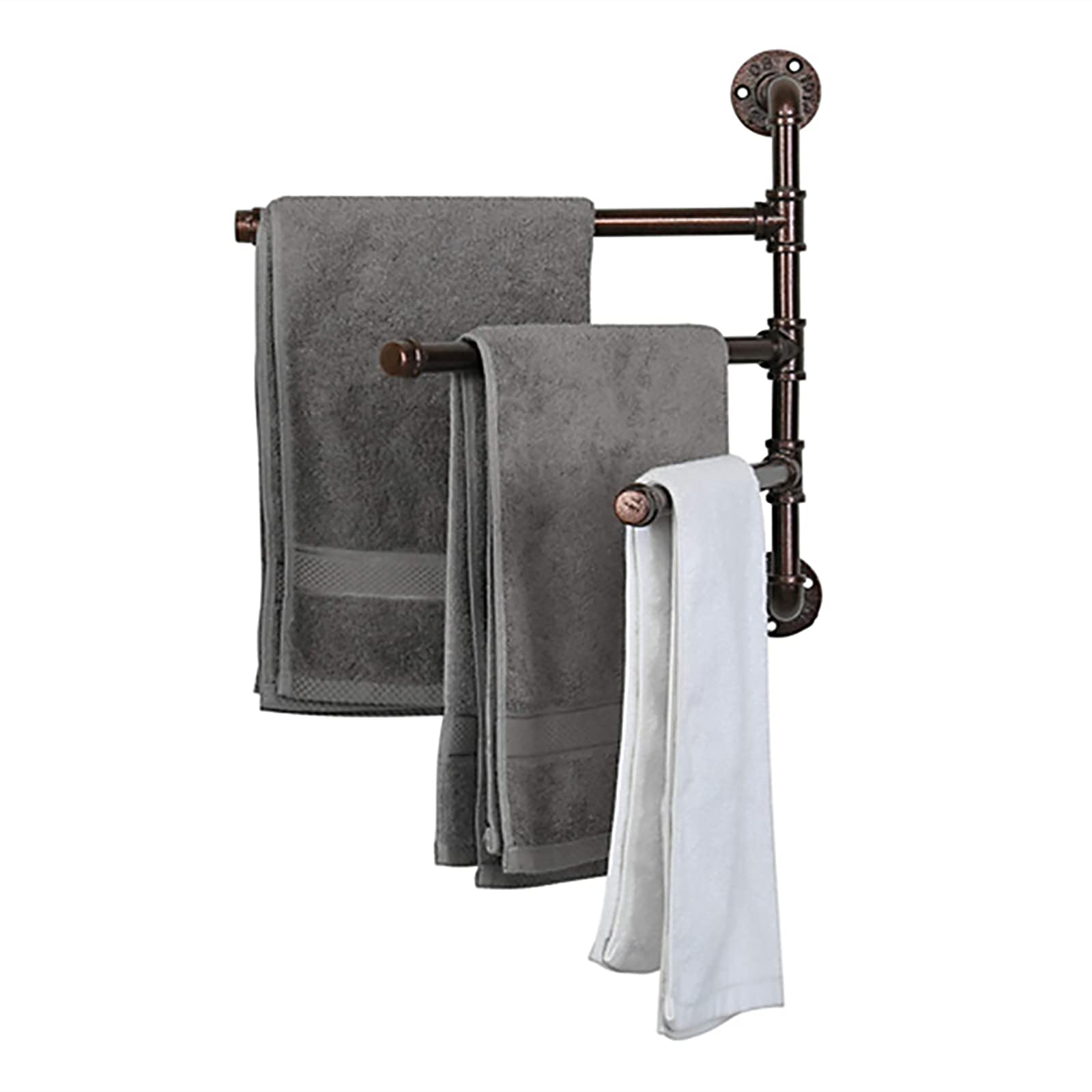LYGXWJFC Toallero Toallero calefactable. Toallero Giratorio para baño, toallero, Juego de Barra de Toalla de Tubo Industrial, toallero de Pared de Color marrón Rojizo, Anillo de Toalla de Hierro de 3
