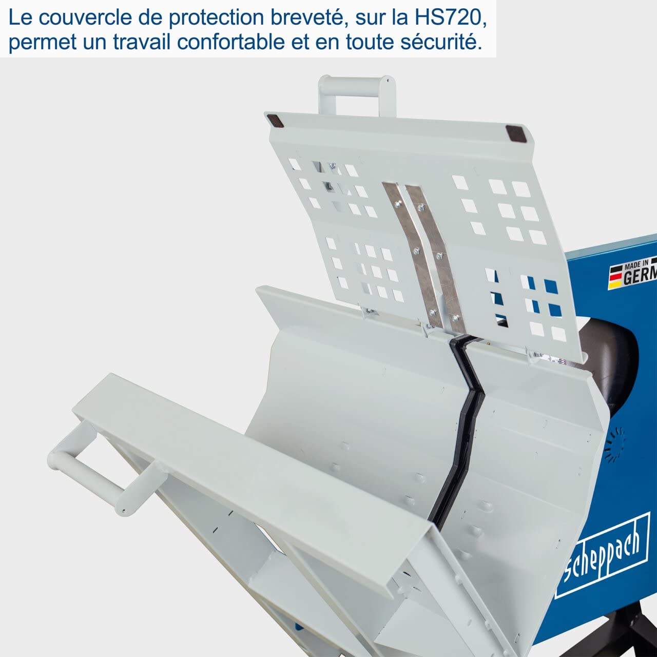 Scheppach Scie à bûches HS720 | Scie à bascule pour bois de chauffage | Lame de Ø700mm | Puissance de 3000W | Raccordement 230V | Made in Germany | Coupe réversible 250mm | Pour Bûches 370 x 240mm