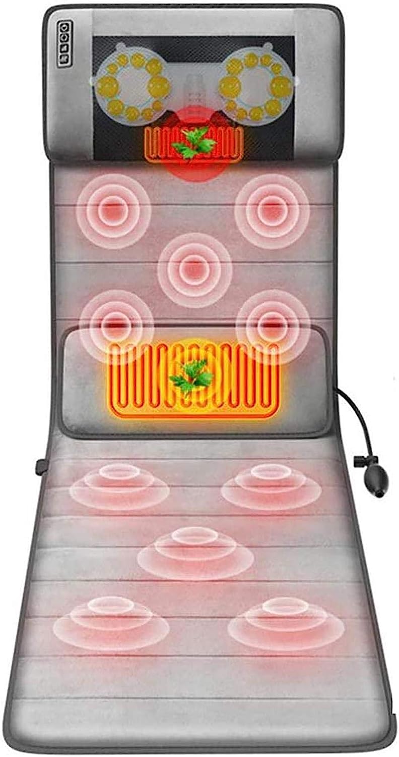JUKKRE Heated Massage Mat With 20 Neck Shiatsu Dressing Massage Heads, Heating Pad Full Body Massage Mattress Massager Mat Cushion To Relieve Back Lumbar Pain,Gray
