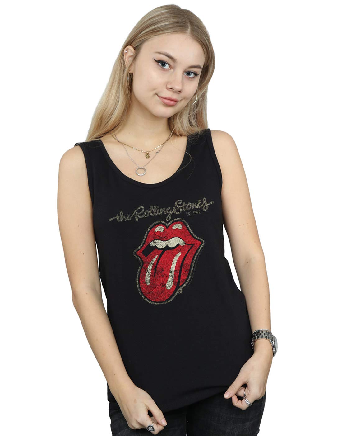 Absolute Cult Women's Black Rolling Stones Plastered Tongue Vest Large