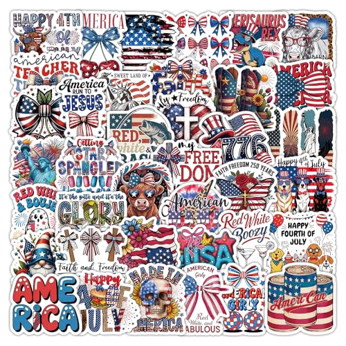 Image of 60PCS 4th of July Stickers, American Flag Patriotic Stickers, God Bless America Decalsfor Water Bottles, Laptop, Tumbler, Scrapbook, Patriotic Independence Day & Party Favors Decorations