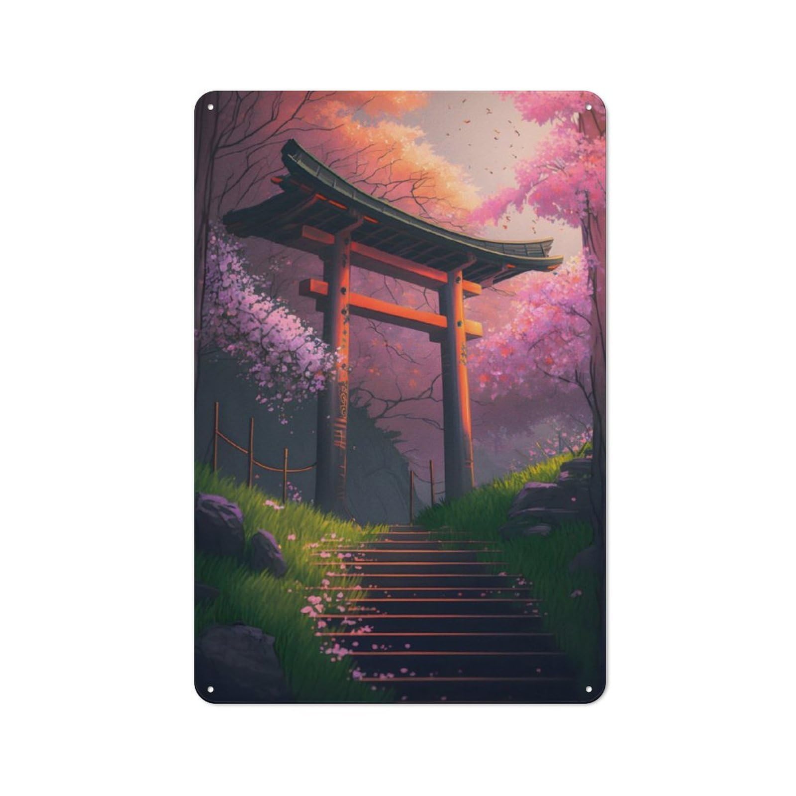 30x20cm Retro Metal Sign with Torii Gate In The Forest for Café Or Restaurant, for Collectors Decorating Cafés And Restaurants