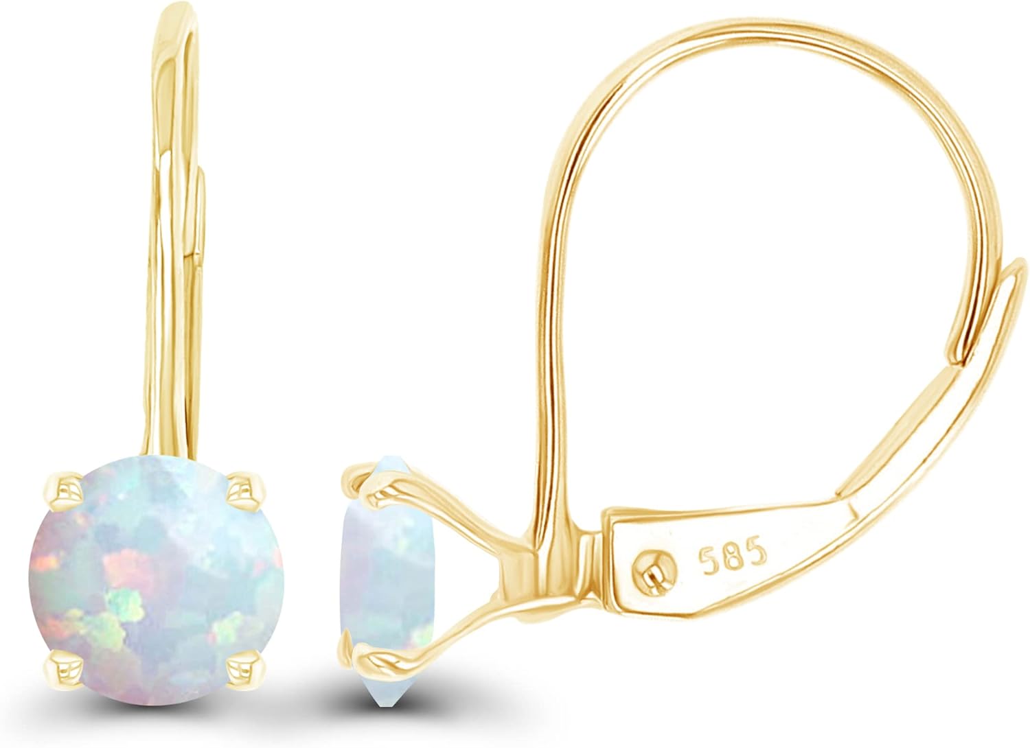 14k Gold Plated 925 Sterling Silver 5mm Round Hypoallergenic Genuine Birthstone Leverback Earrings