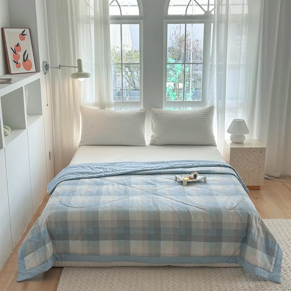 100% Baumwolle Bettüberwurf Steppdecke Tagesdecke Leichte Tagesdecken mit Präge Wohndecke aus Gesteppt Bettdecke für Einzelbett Doppelbett (Hellblau,200x230cm)