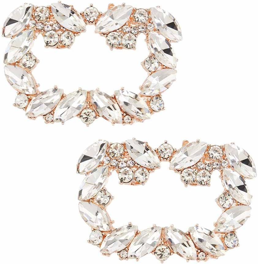 OLYCRAFT 2Pcs Crystal Shoe Buckle Light Gold Rhinestone Shoe Buckle Crystal Shoe Clips with Detachable Alloy Buckle Clip for Women Wedding Party Shoe Jewelry Accessories 4.2x6.1x0.9cm