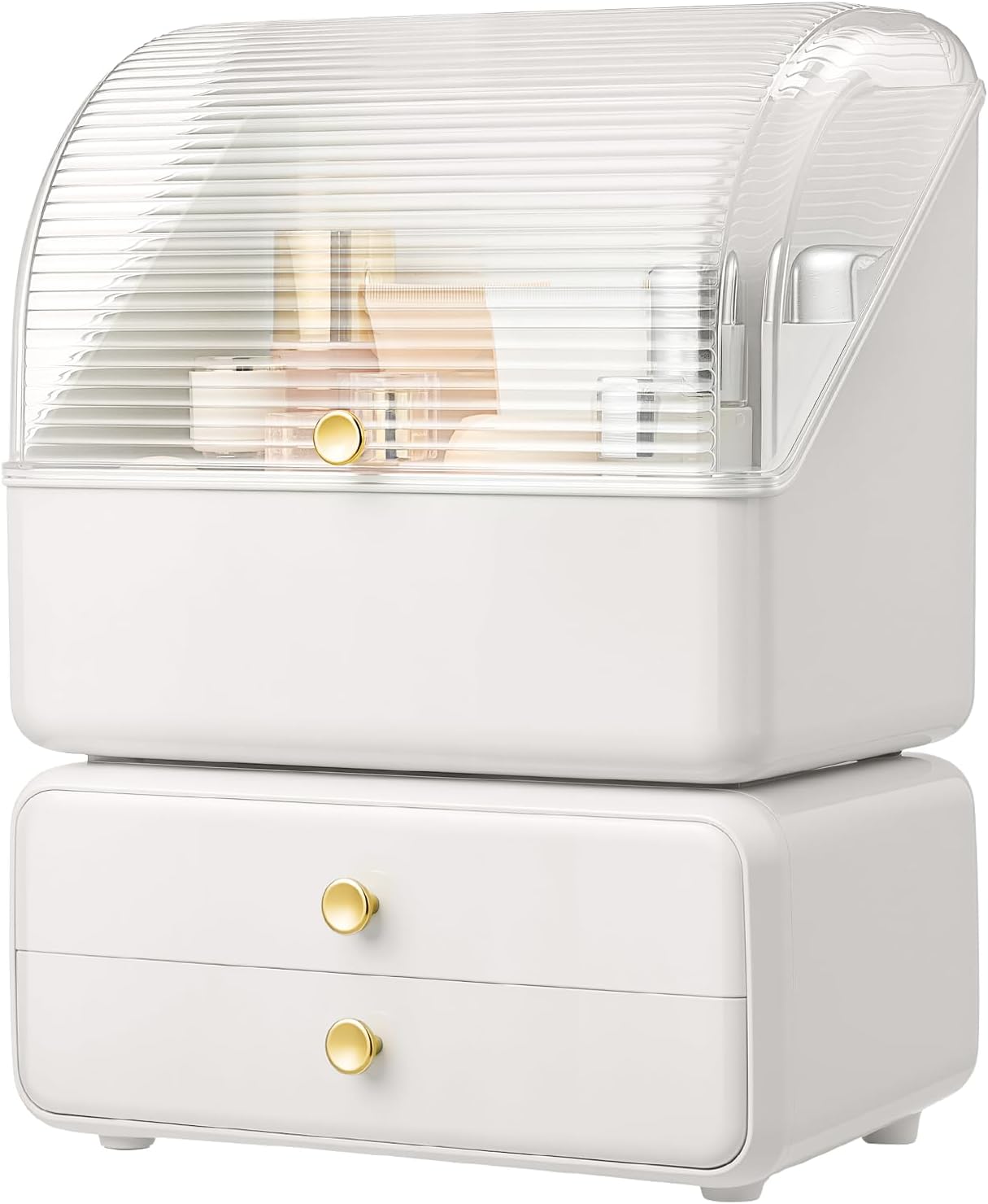 Makeup Organiser Box with 2 Drawers Cosmetic Beauty Skincare Storage Cases for Dressing Table Bathroom Vanity, Large Capacity Jewelry Organisers Desk Storage Container White 27x28x35.8cm