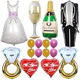 Ezing 40inch Groom Bride Wedding Dress Foil Balloon Party Decoration Marriage with 30inch Diamond Ring and 18inch I Lvoe You Heart Balloon(G)