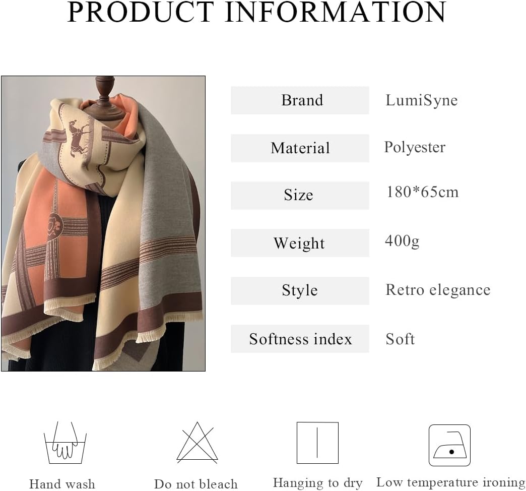 Winter Scarf Cashmere Shawl Women Color Blocked Horse Pattern Reversible Scarf With Tassel Pashmina Shawls And Wraps