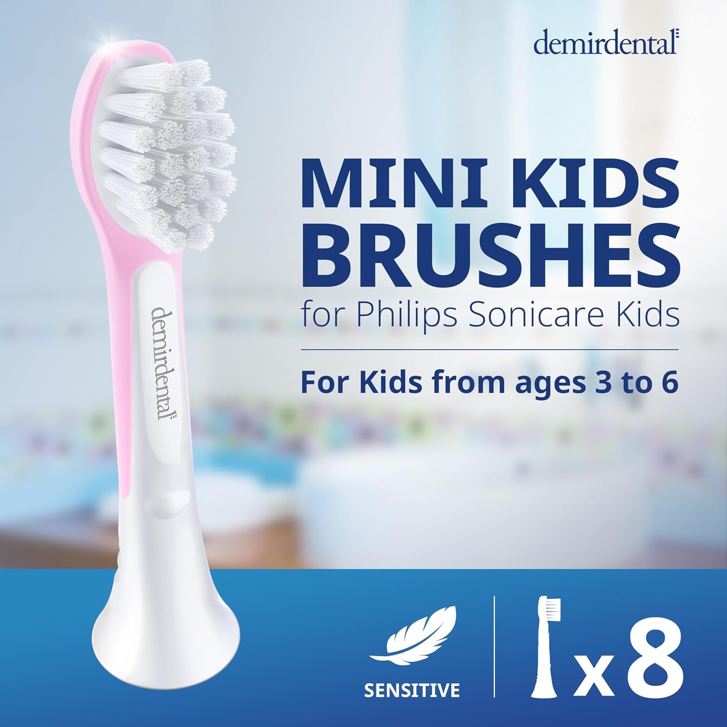 demirdental Mini testine per spazzolino da denti per bambini, compatibili con Philips Sonicare Kids - Testine di ricambio mini Sensitive - Testine per spazzolino mini dai 3 ai 6 anni - Rosa