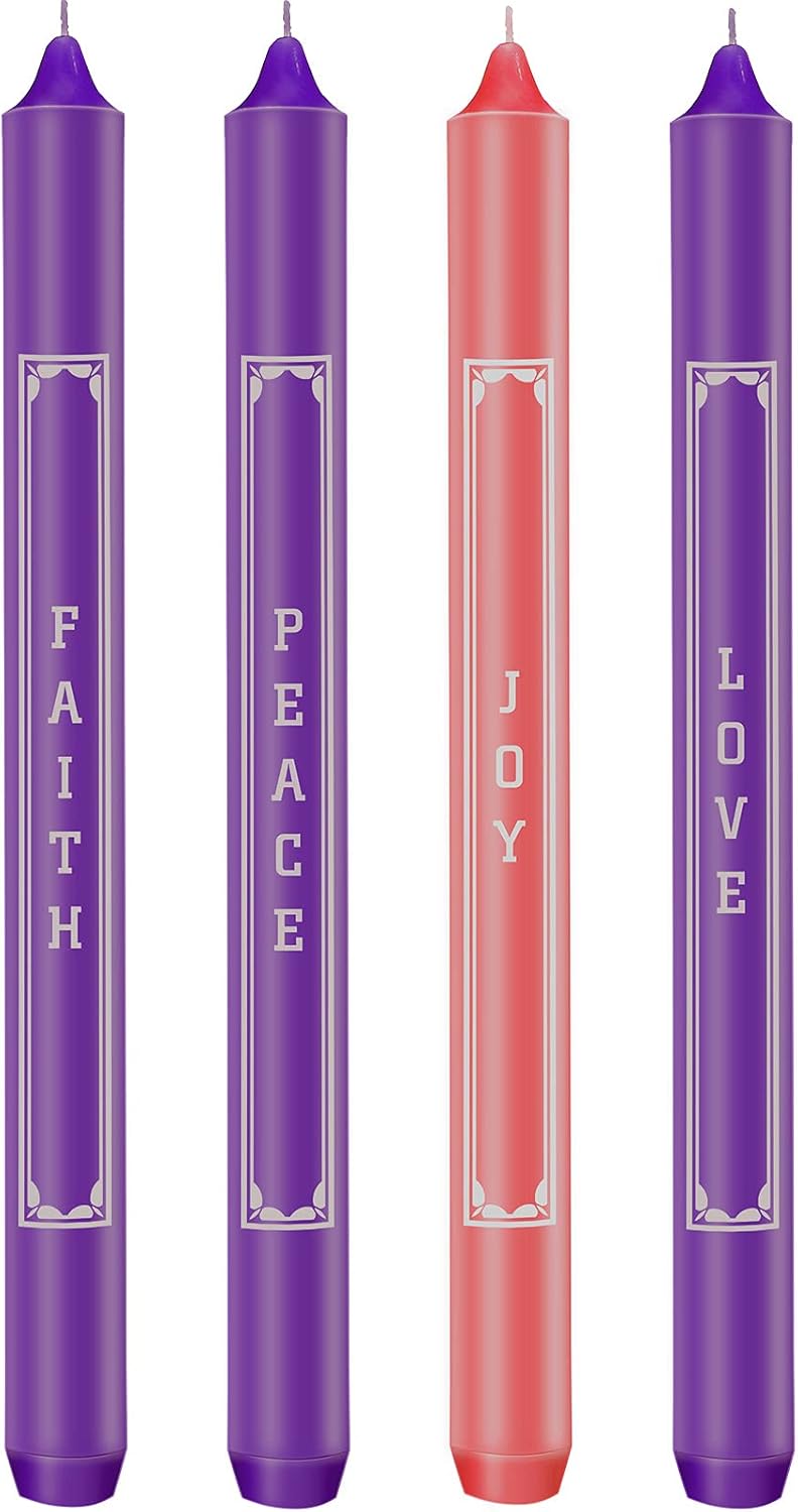 BBTO 4 Pieces Advent Candles with Words Faith Peace Joy Love 10 Inch Christmas Advent Candles Seasonal Celebration Candles for Holiday Decoration Self Fitting End : Home & Kitchen