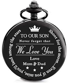 Luteney Mum dad to Son Pocket Watch,Son Pocket Watch Love Mum&dad，Quartz Fob Watches with Chain Best Gift for Son from Mum...