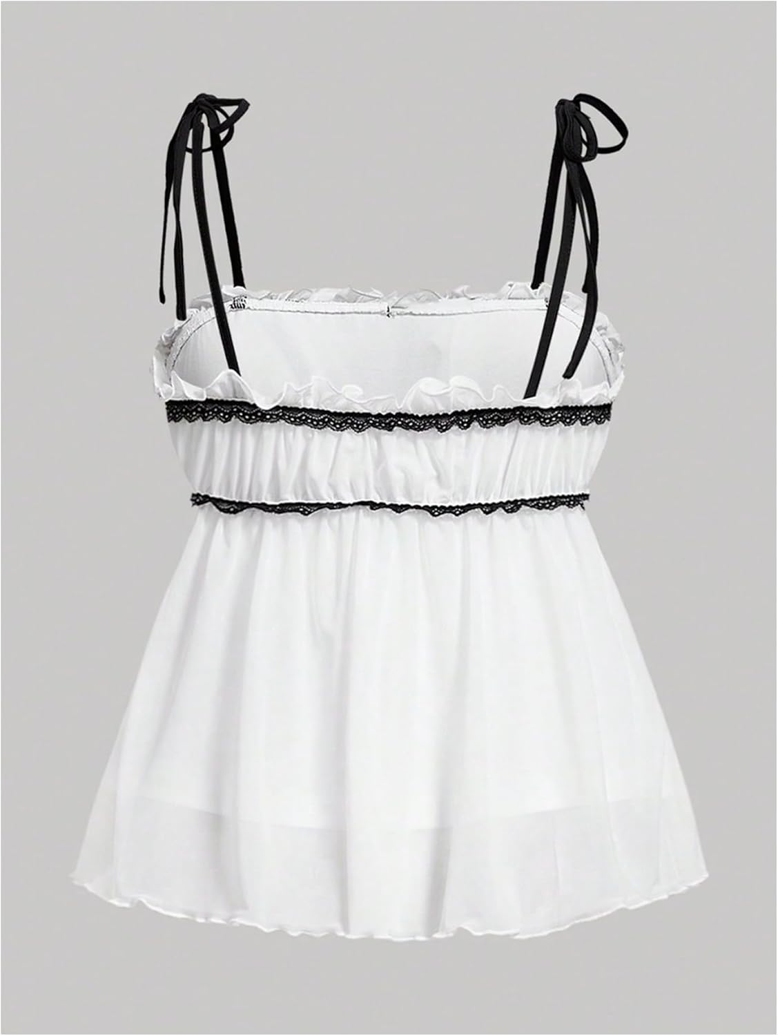 Verdusa Women's Plus Size Contrast Lace Babydoll Top Tie Shoulder Peplum Bustier Cami Top 2000s Clothing - Image 2