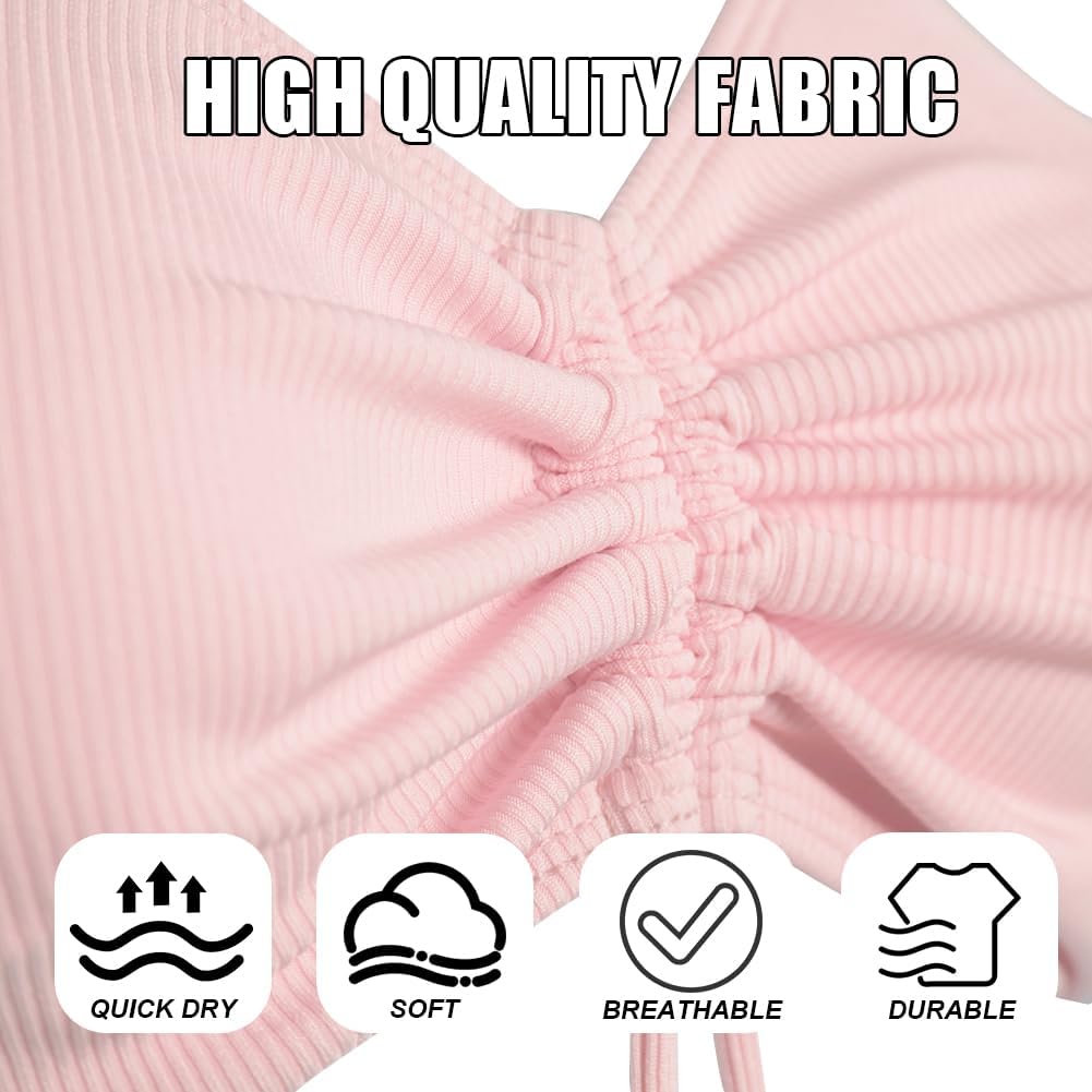 meioro Solid Swimsuit for Women Tie Front Shorts Bikini Two Piece Swimwear Athletic Bathing Suits High Waist Swimming Suit