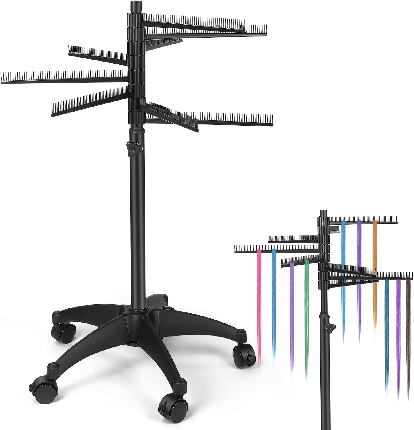 Braiding Hair Rack 216 Pegs, 360° Rotatable Hair Braiding Stand with Wheels, Movable Hair Extension Holder for Hair Stylists, Braiders, Home, Salon, Beauty School, Hair Separator for Braiding