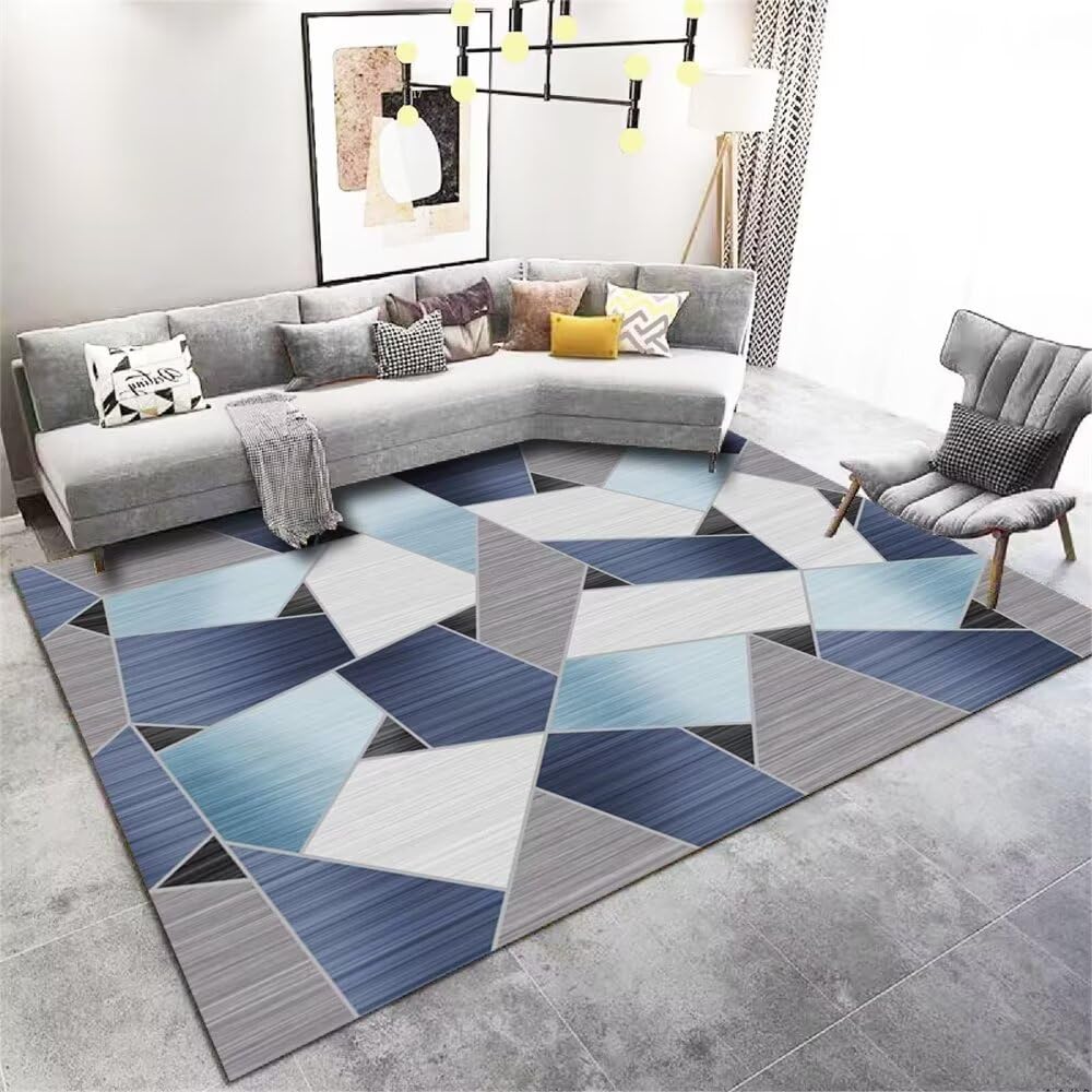 Tapis chambre bébé fille bleu et gris moderne 180x200 pour grand espace