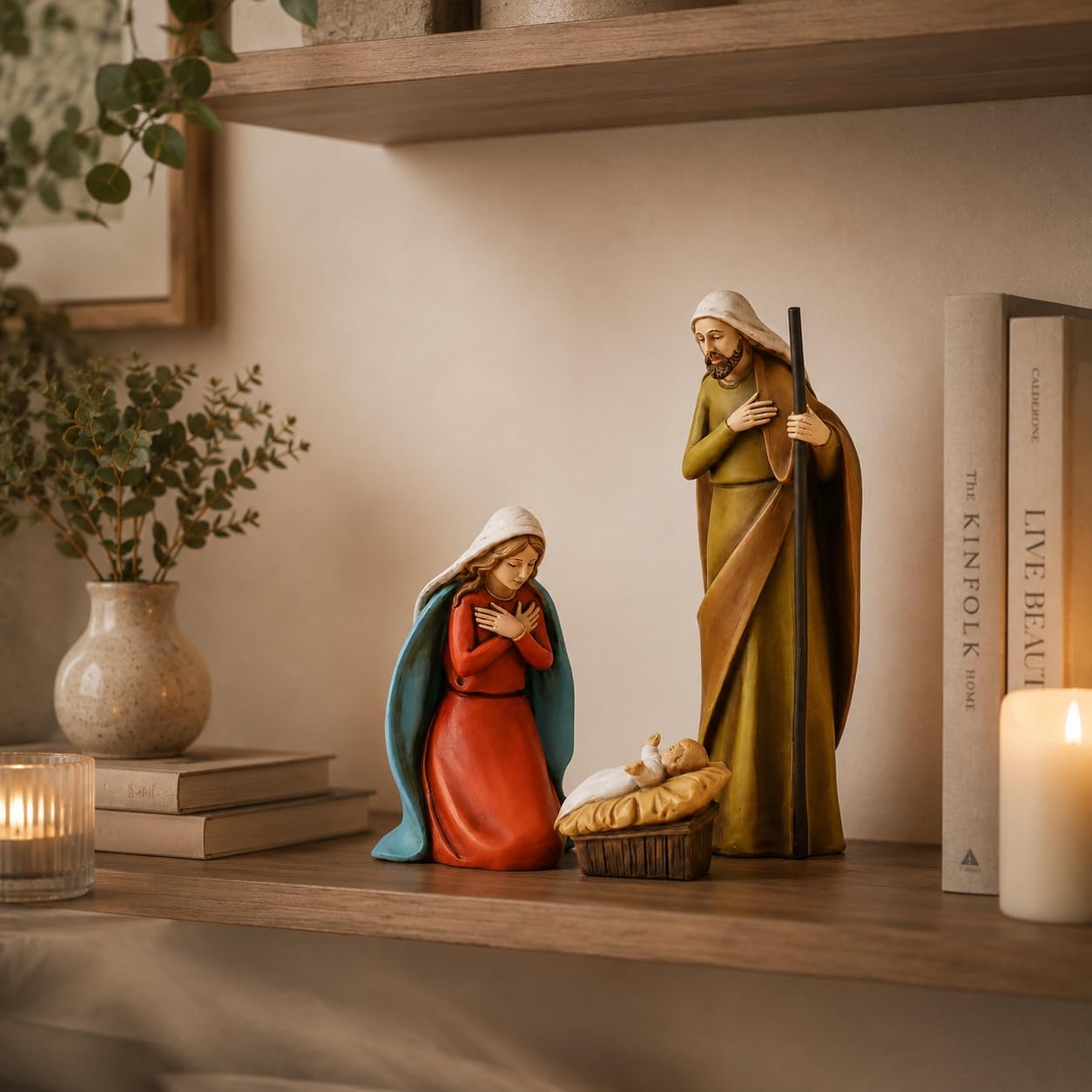 Comfy Hour 5" Holy Family Nativity Scene, Mary Joseph and Christ Child Religious Figurine, Traditional Christmas Manger Statue, Artisan Crafted Home Decor Accent, 1 Piece