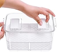 Vista 7 de Slideep Recipientes de almacenamiento de alimentos, 2 niveles apilables para refrigerador con tapas, bandeja de drenaje extraíble, cajón