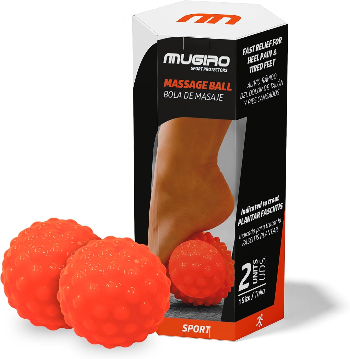 Mugiro Pack of 2 Muscle Massage Balls [Solid & Silicone Gel] - Foot Massage Ball for Plantar Fasciitis, Spurs, and Reflexology - Myofascial Relief and Trigger Points - Rounded Spikes (Does Not Hurt)