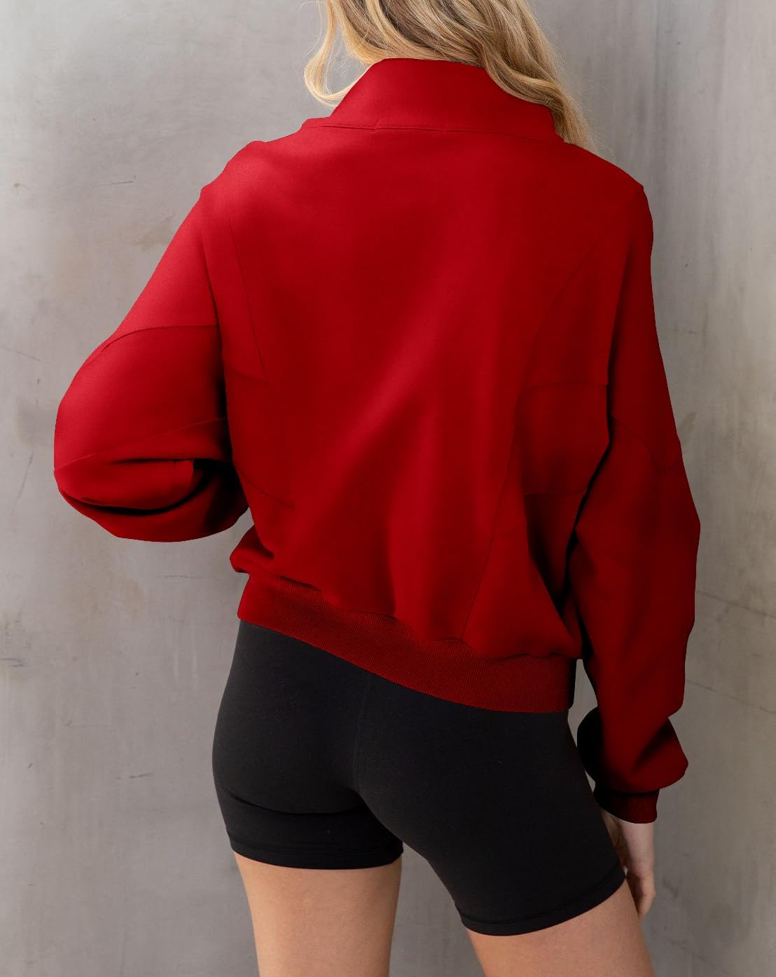 INFITTY Womens Long Sleeve Jacket Full Zip Up Stand Collar with Pockets Casual Batwing Lightweight Sweatshirts - Image 4