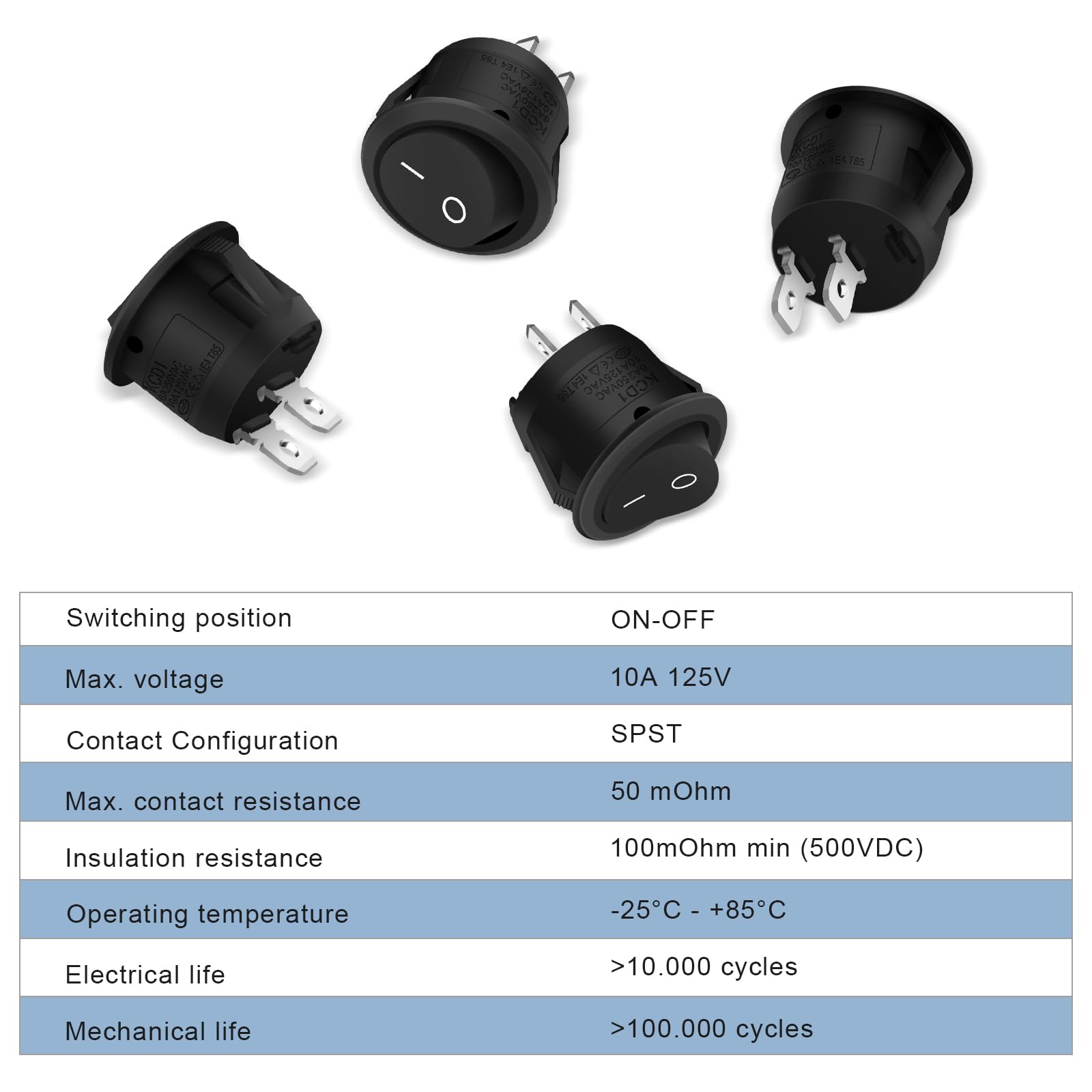 Mini interruptor de palanca redonda de 2 polos, interruptor de balancín ON/OFF, con autobloqueo, interruptor redondo, 10 A/125 V, 6 A/250 V, negro, para coche, barco, electrodomésticos