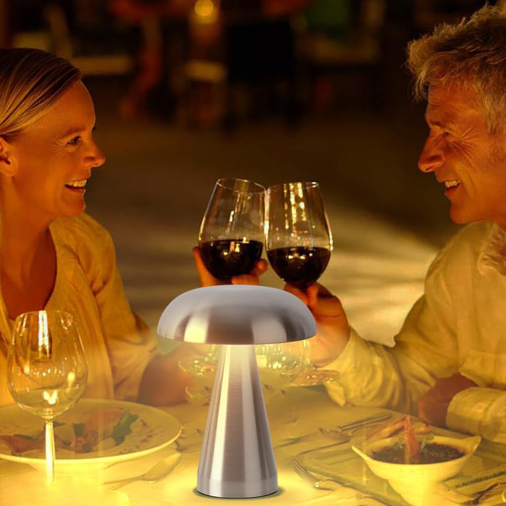 Portable LED Desk Lamp, Cordless Metal Table Lamp, 3-Color Touch Control Rechargeable Light, 3-Levels Brightness Room Decor, Bedside & Dining Room Light (Sliver)