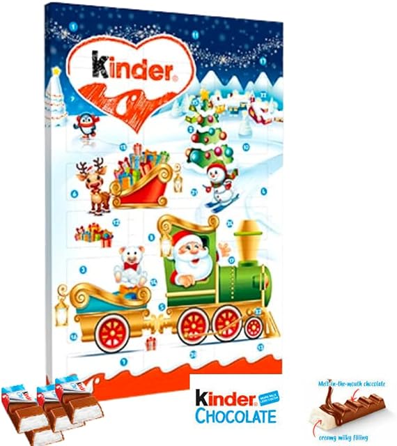 Kinder advent calendar - kinder chocolate advent calendar 2022 kids Christmas countdown - 24 pieces individually wrapped mini kinder bars - Christmas chocolate gift advent (Pack of 1)