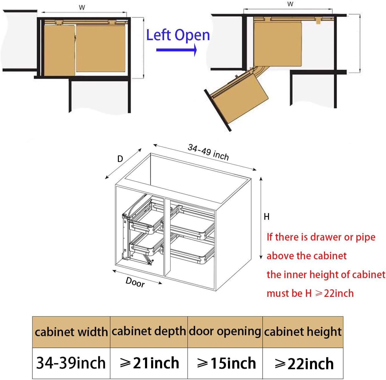 Gdrasuya10 2 Tier Corner Blind Cabinet Pull Out Organizer, 4 Shelves Corner Pull Out Cabinet Stainless Steel Slide Out Kitchen Cornér Cabinet Organizer Shelf for 15" Opening Door (Left)