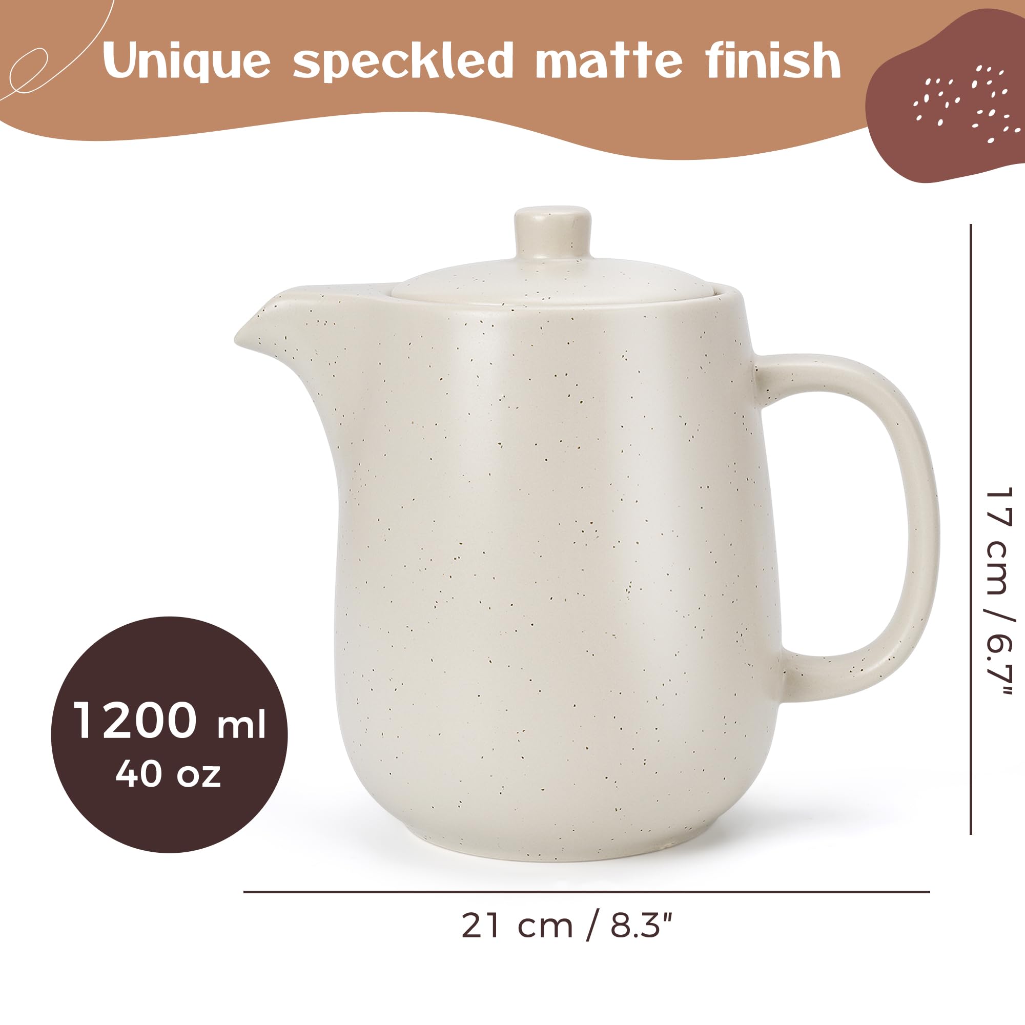 Teekanne mit Siebeinsatz - 1,2 l - Keramik Teekanne Schwarz (Anthrazit) - Teapot - Tee Zubehör - Tea Pot - Steingut Teezubereiter für Losen Tee (Beige)