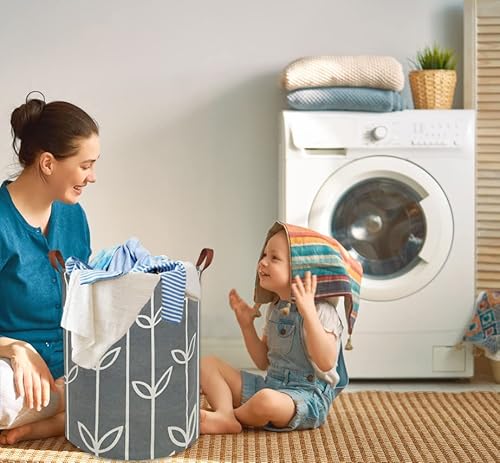 Hiyagon Large Storage Baskets,Waterproof Laundry Baskets,Collapsible Canvas Basket For Storage Bin For Kids Room,Toy Organizer,Home Decor,Baby Hamper (Grey Leaves) #TOP1