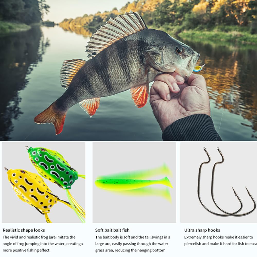 NEWFUN Esche da Pesca, Kit Pesca Mare, Set di Esche Artificiali per la Pesca Per Luccio, Persico, Trota, Sgombro, Merluzzo, Set di Accessori per la Pesca in Mare per Acqua Dolce e Salata