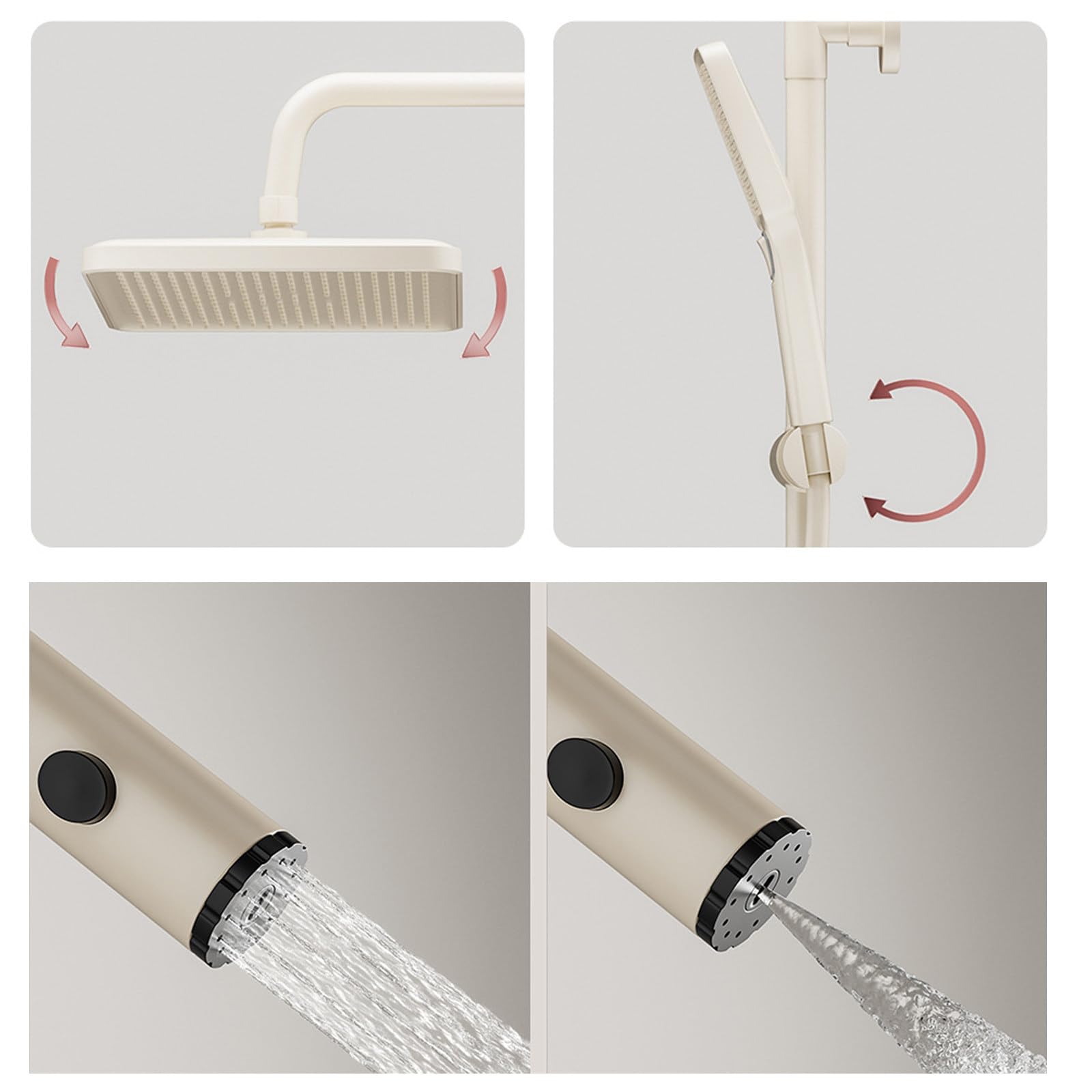 Set di rubinetti Doccia Completi, Doccia Crema con Display a Temperatura, soffioni con Combo Spray Portatile, Set di rubinetti per la Doccia da Bagno (Caldo e Freddo)