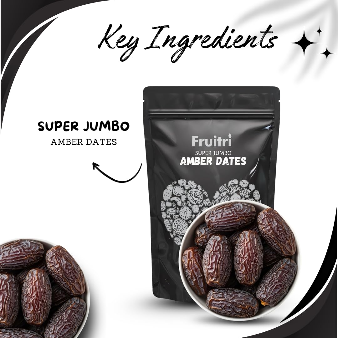 Fruitri Super Jumbo Amber Dates Madinah 500g - Saudi Dates Premium | Soft Anbara Khajoor | Big Size Khajur (Mote Wale) | Natural Sweetener for Instant Energy (500g) 3