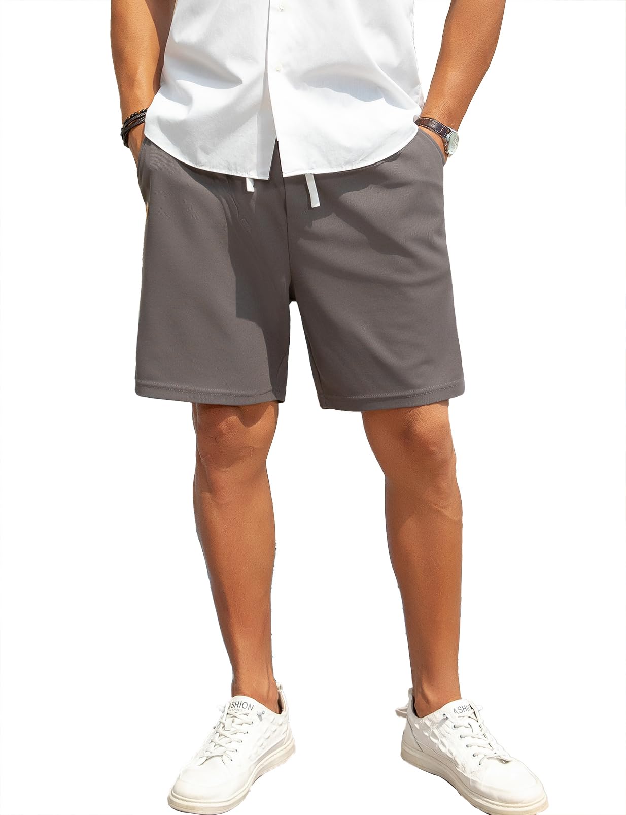 Men's 7 Inch Inseam Casual Shorts Elastic Waist Drawstring Lightweight Summer Shorts with Pockets XL